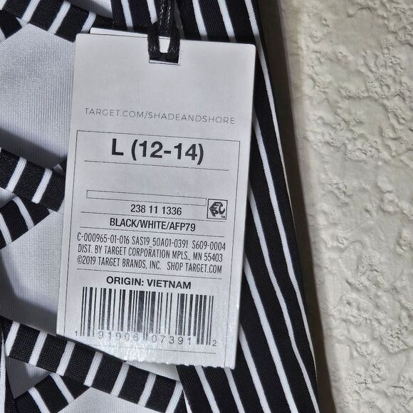 Shade & Shore Women Swim Bottoms Large Black & White Pin Stripped NWT - Picture 4 of 6